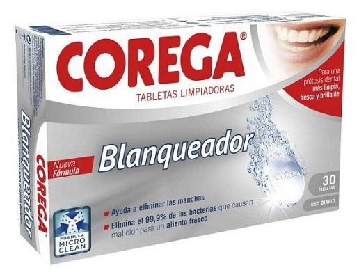 Corega Blanqueador 30 Tabletas Limpiadoras