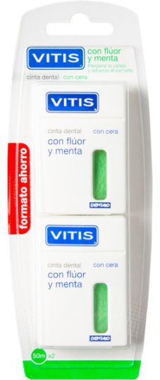 Vitis Vitis Cinta Dental con Fl&uacute;or y Menta 2x50 ml